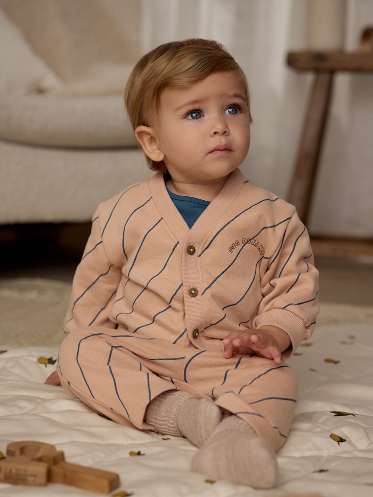 Neutral Stripe Jersey Cardigan and Joggers Baby 3 Piece Set - Image 1 of 16 Neutral Stripe Jersey Cardigan and Joggers Baby 3 Piece Set - Image 1 of 16