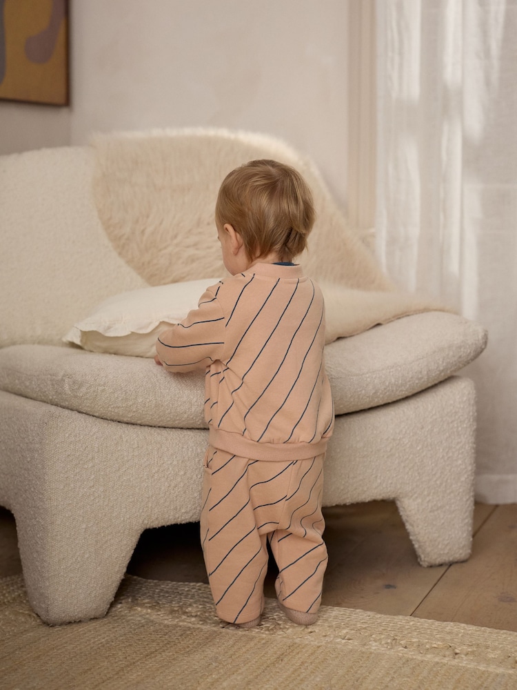 Neutral Stripe Jersey Cardigan and Joggers Baby 3 Piece Set - Image 2 of 16 Neutral Stripe Jersey Cardigan and Joggers Baby 3 Piece Set - Image 2 of 16