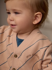 Neutral Stripe Jersey Cardigan and Joggers Baby 3 Piece Set - Image 3 of 16