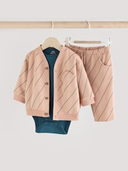 Neutral Stripe Jersey Cardigan and Joggers Baby 3 Piece Set - Image 4 of 16