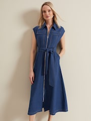 Phase Eight Blue Luiza Linen Blend Denim Midi Dress - Image 1 of 7