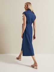 Phase Eight Blue Luiza Linen Blend Denim Midi Dress - Image 2 of 7