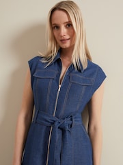 Phase Eight Blue Luiza Linen Blend Denim Midi Dress - Image 4 of 7