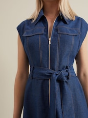 Phase Eight Blue Luiza Linen Blend Denim Midi Dress - Image 5 of 7