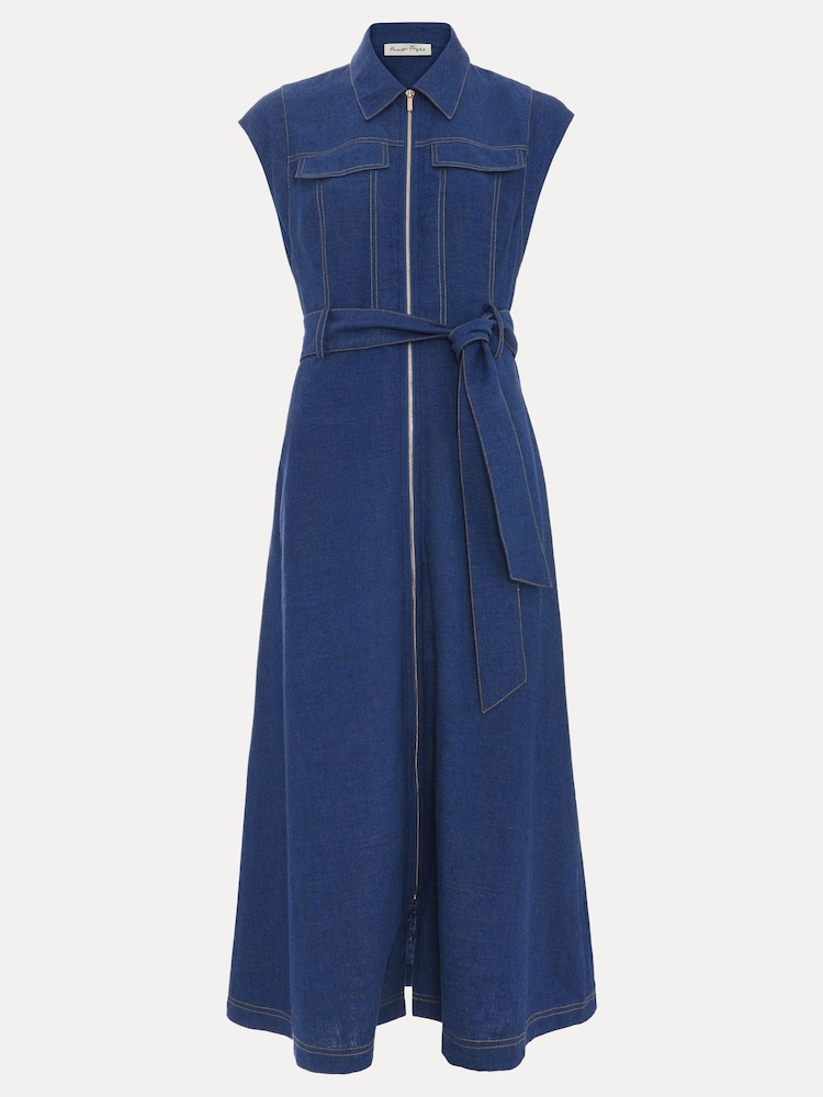 Phase Eight Blue Luiza Linen Blend Denim Midi Dress - Image 7 of 7 Phase Eight Blue Luiza Linen Blend Denim Midi Dress - Image 7 of 7