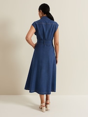 Phase Eight Blue Petite Luiza Linen Blend Denim Midi Dress - Image 2 of 6