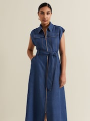 Phase Eight Blue Petite Luiza Linen Blend Denim Midi Dress - Image 3 of 6