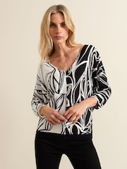 Phase Eight Black Ava Floral Print Colourblock Jumper - Image 1 of 6