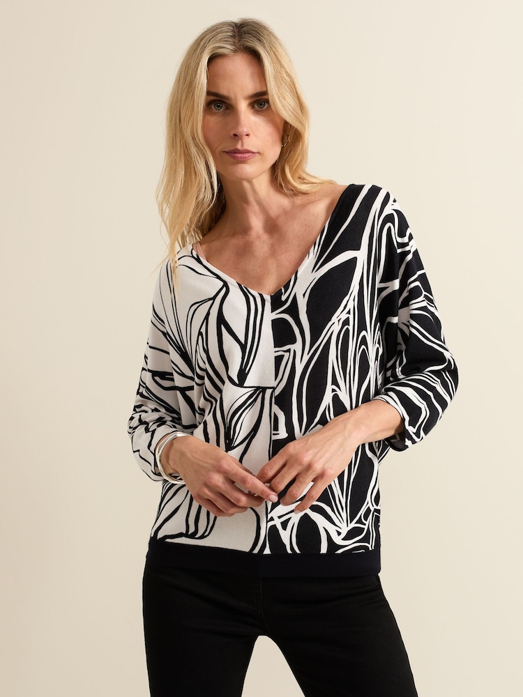 Phase Eight Black Ava Floral Print Colourblock Jumper - Image 1 of 6