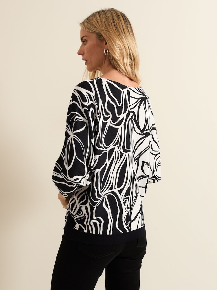 Phase Eight Black Ava Floral Print Colourblock Jumper - Image 2 of 6