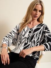 Phase Eight Black Ava Floral Print Colourblock Jumper - Image 4 of 6
