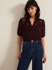 Phase Eight Red Cleo Checkered Burnout Top - Image 1 of 7