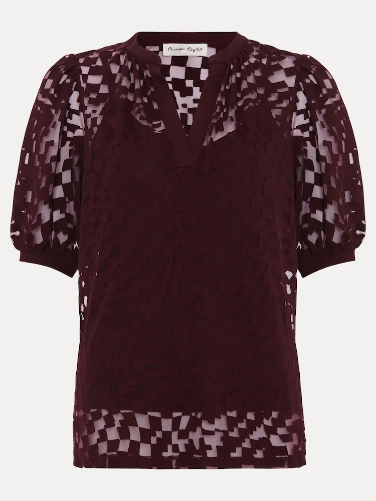 Phase Eight Red Cleo Checkered Burnout Top - Image 7 of 7