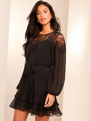 Lipsy Lace Yolk Belted Mini Dress - Изображение 1 из 4