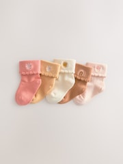 Tan Brown Embroidered Baby Roll Top Socks 5 Pack (0mths-2yrs) - Image 1 of 3