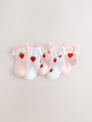 White/Pink Strawberry 5 Pack Strawbery Lace Baby Socks (0mths-2yrs) - Image 1 of 4