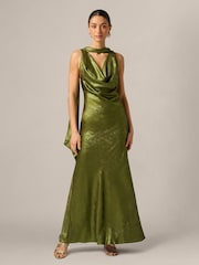 Adrianna Papell Green Foiled Chiffon Long Dress - Image 1 of 6