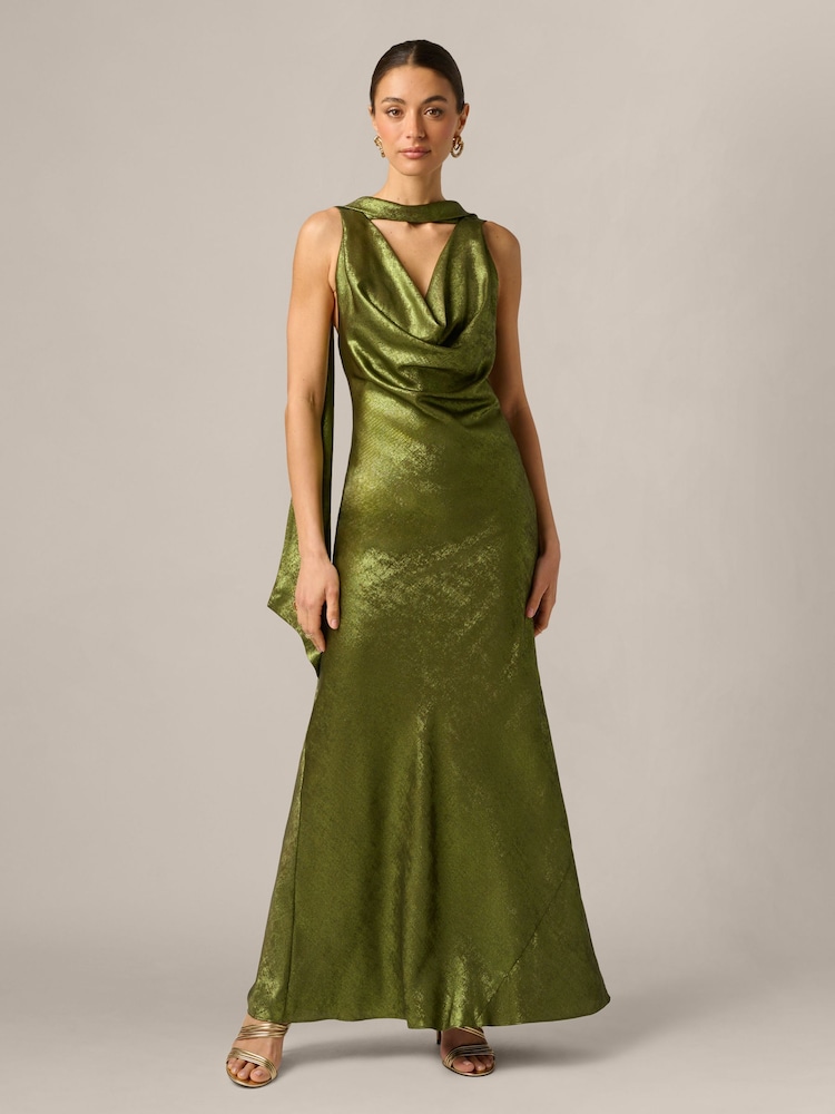 Adrianna Papell Green Foiled Chiffon Long Dress - Image 1 of 6 Adrianna Papell Green Foiled Chiffon Long Dress - Image 1 of 6