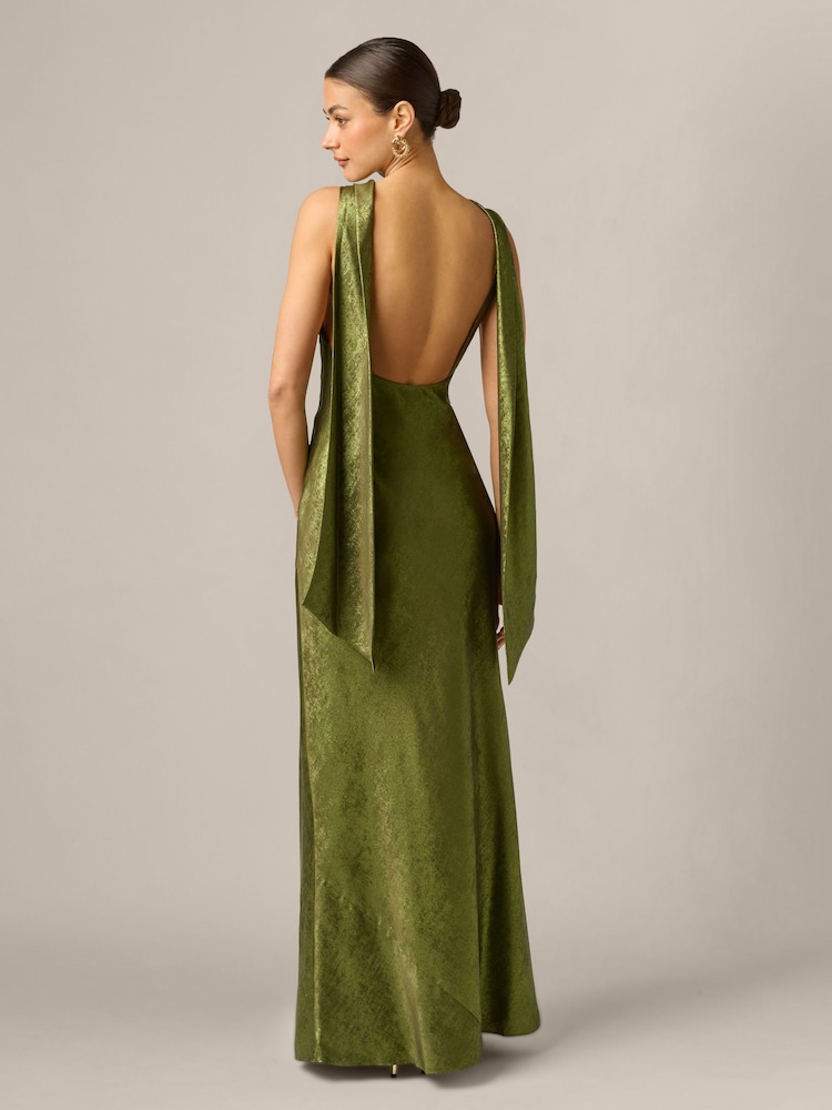 Adrianna Papell Green Foiled Chiffon Long Dress - Image 2 of 6 Adrianna Papell Green Foiled Chiffon Long Dress - Image 2 of 6