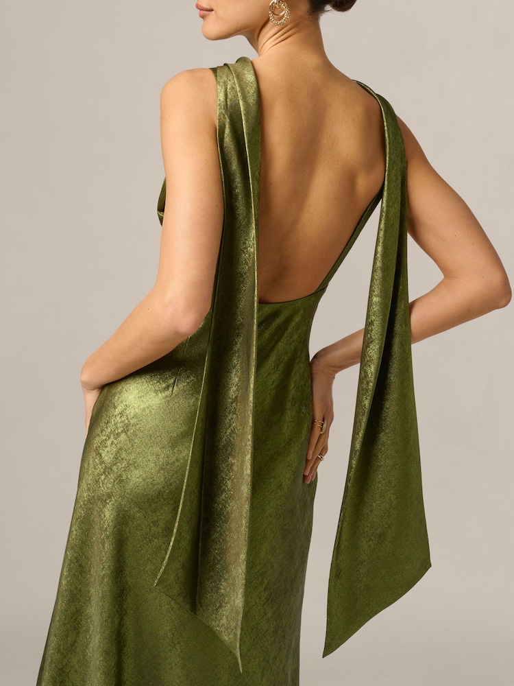 Adrianna Papell Green Foiled Chiffon Long Dress - Image 6 of 6 Adrianna Papell Green Foiled Chiffon Long Dress - Image 6 of 6