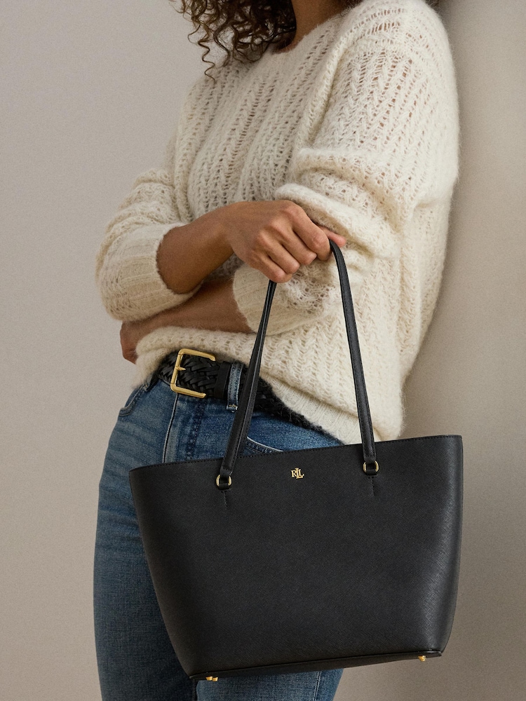 Lauren Ralph Lauren Black Karly Shopper Medium Tote - Image 1 of 6 Lauren Ralph Lauren Black Karly Shopper Medium Tote - Image 1 of 6