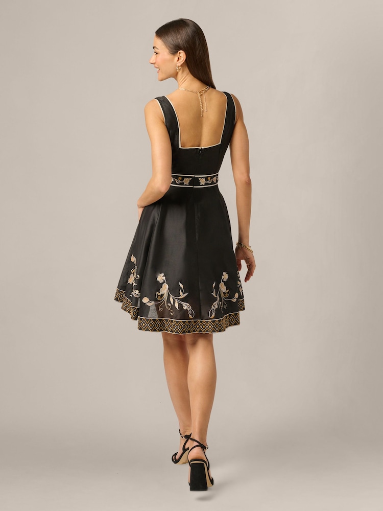 Adrianna Papell Black Embroidered Short Dress - Image 2 of 6 Adrianna Papell Black Embroidered Short Dress - Image 2 of 6