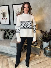 AX Paris Cream Fairisle Fringe Detail Jumper - Image 2 of 4