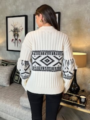 AX Paris Cream Fairisle Fringe Detail Jumper - Image 3 of 4