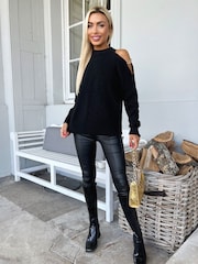AX Paris Cut Out Shoulder Chain Detail Knit Black Jumper - Image 1 of 4