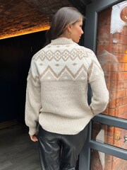AX Paris Cream Oatmeal Fairisle Mock Neck Jumper - Image 3 of 4
