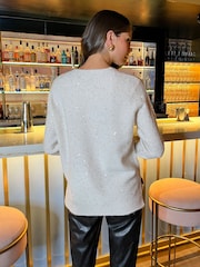 AX Paris Cream V-Neck Sparkle Jumper - Image 3 of 4