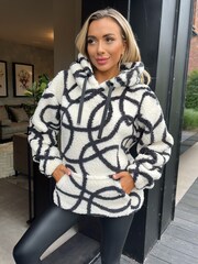 AX Paris Cream Abstract Print Teddy Hoodie - Image 1 of 4
