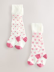 White Hearts Baby Tights 2 Pack (0-18mths) - Image 1 of 5