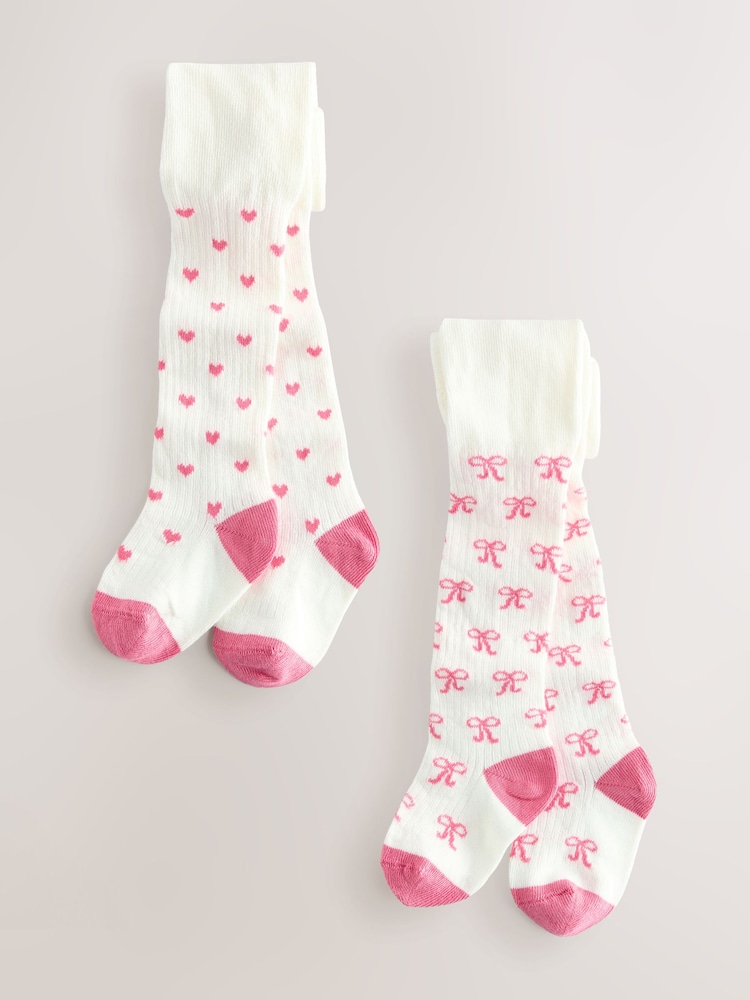 White Hearts Baby Tights 2 Pack (0-18mths) - Image 1 of 5