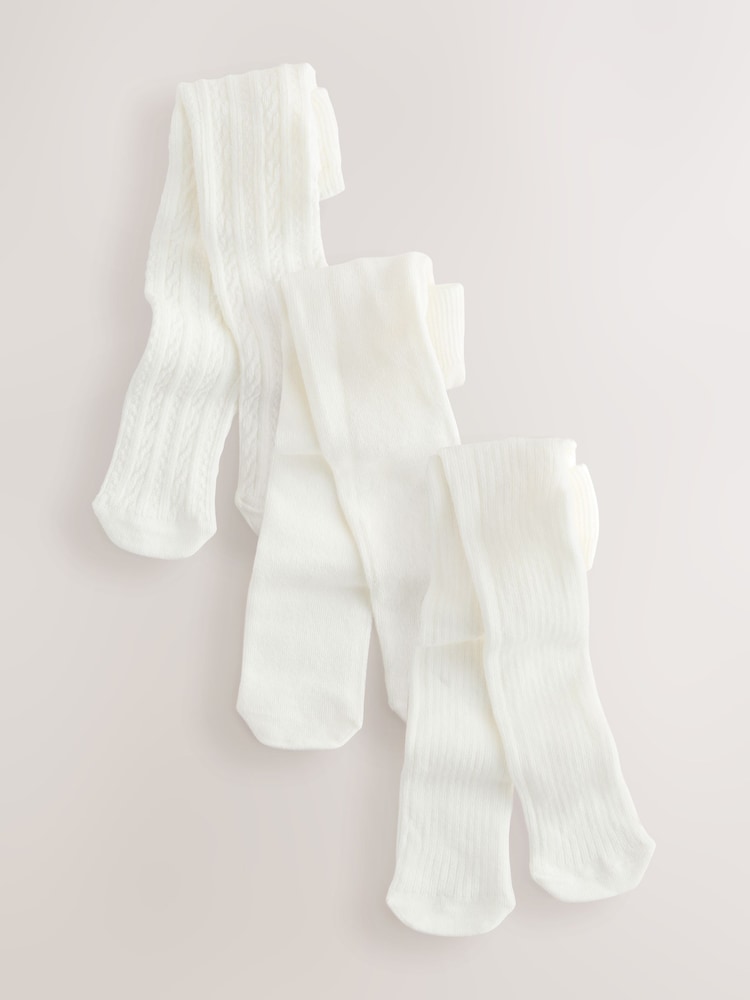 Ecru Cable/Ribbed Baby Tights 3 Pack (0mths-2yrs) - Image 1 of 6