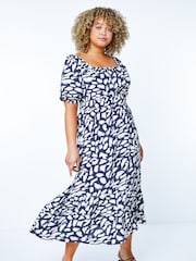 Roman Blue Stretch Waist Midi Dress - Image 1 of 6