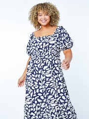 Roman Blue Stretch Waist Midi Dress - Image 3 of 6
