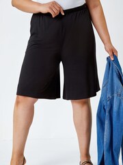 Roman Black Wide Leg Stretch Shorts - Image 1 of 5