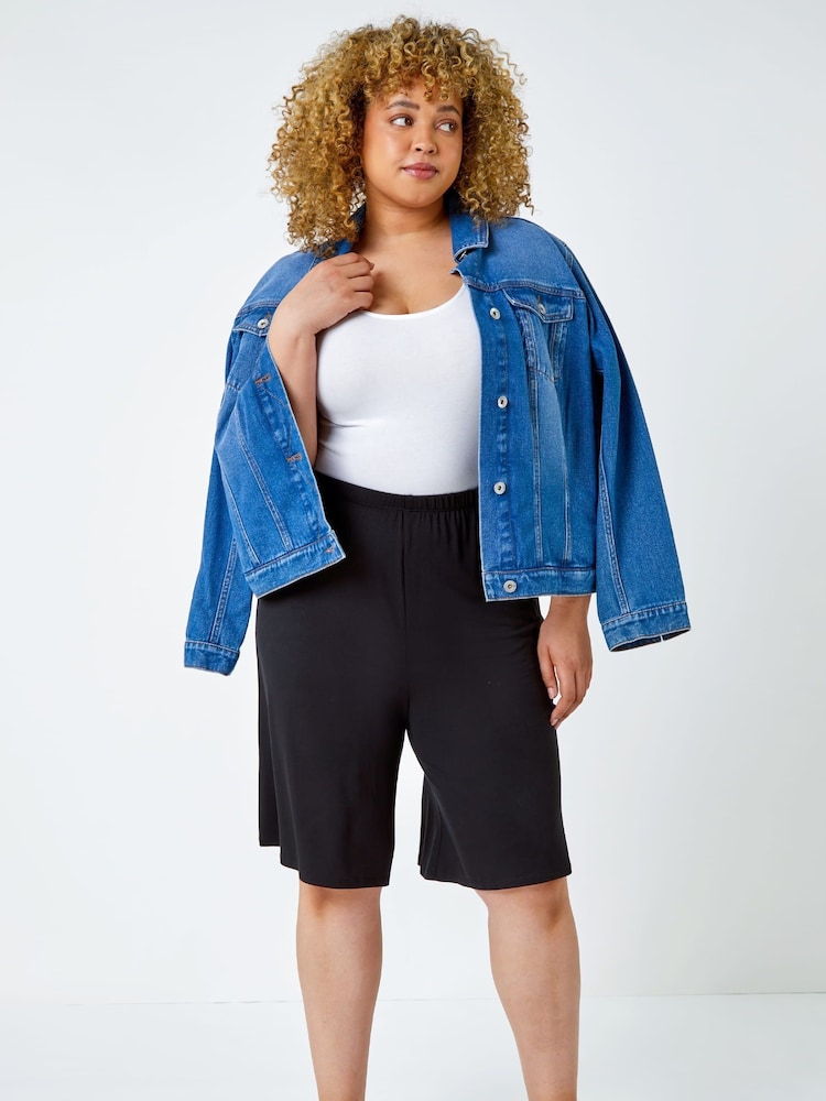 Roman Black Wide Leg Stretch Shorts - Image 2 of 5