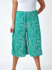 Roman Green Abstract Swirl Stretch Culottes - Image 1 of 5