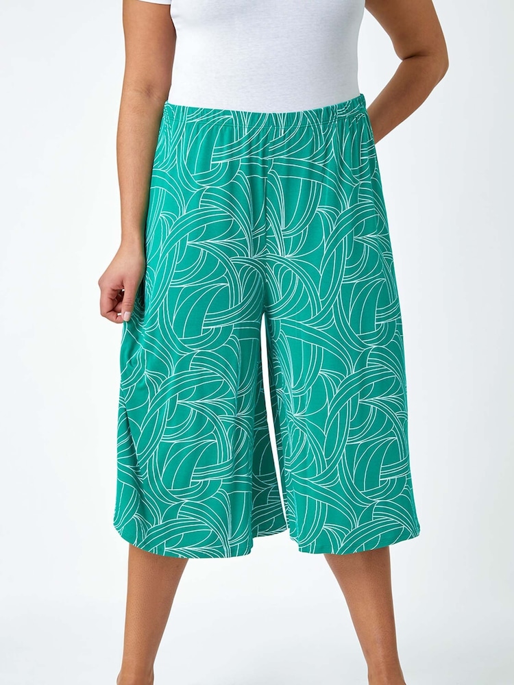 Roman Green Abstract Swirl Stretch Culottes - Image 1 of 5