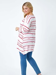 Roman Red Stripe Hanky Hem Stretch Top - Image 3 of 5