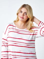 Roman Red Stripe Hanky Hem Stretch Top - Image 4 of 5