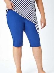 Roman Dark Blue Curve Knee Length Stretch Shorts - Image 1 of 5