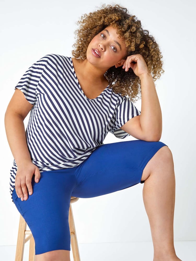 Roman Dark Blue Curve Knee Length Stretch Shorts - Image 2 of 5