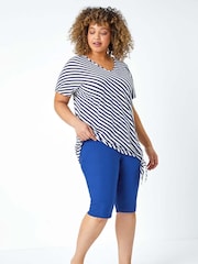 Roman Dark Blue Curve Knee Length Stretch Shorts - Image 3 of 5