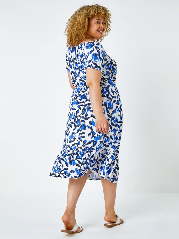 Roman Blue Leaf Bardot Stretch Midi Dress - Image 2 of 6