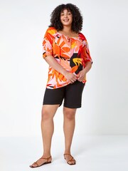 Roman Orange Floral Stretch Jersey Top - Image 1 of 5
