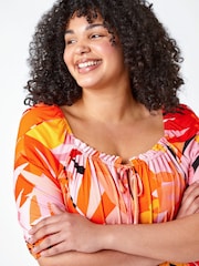 Roman Orange Floral Stretch Jersey Top - Image 5 of 5