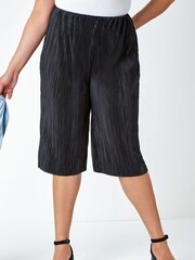 Roman Black Stretch Plisse Culotte Trousers - Image 1 of 5
